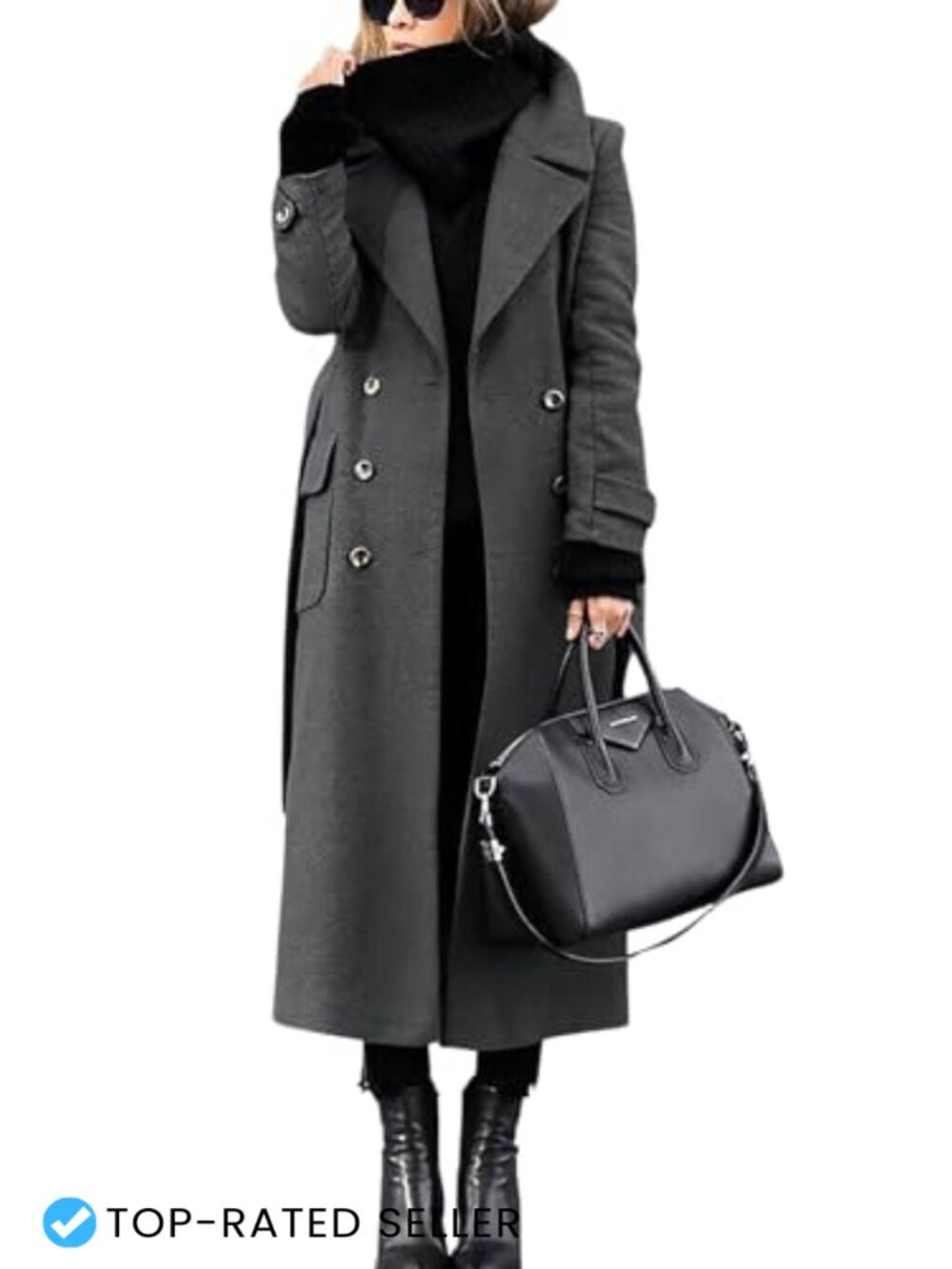 Wool Blend Pea Coat Double Breasted Belted Long Winter Overcoat